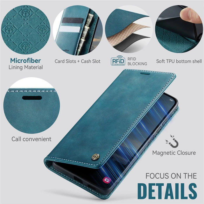 CASEME For Samsung Galaxy A12 Case  033 Series RFID Blocking Wallet Stand Calf Texture Leather Phone Cover - Green - 3
