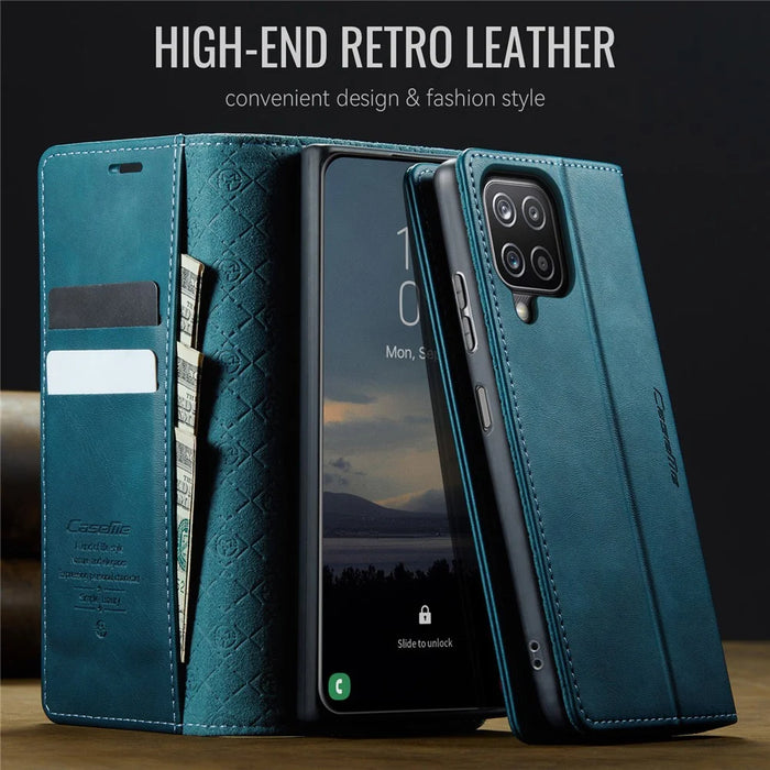 CASEME For Samsung Galaxy A12 Case  033 Series RFID Blocking Wallet Stand Calf Texture Leather Phone Cover - Green - 4