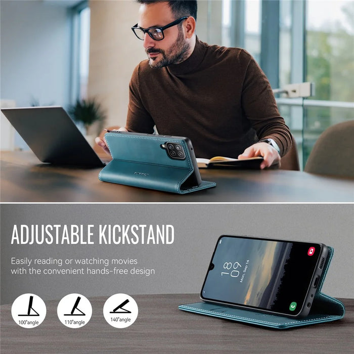 CASEME For Samsung Galaxy A12 Case  033 Series RFID Blocking Wallet Stand Calf Texture Leather Phone Cover - Green - 5