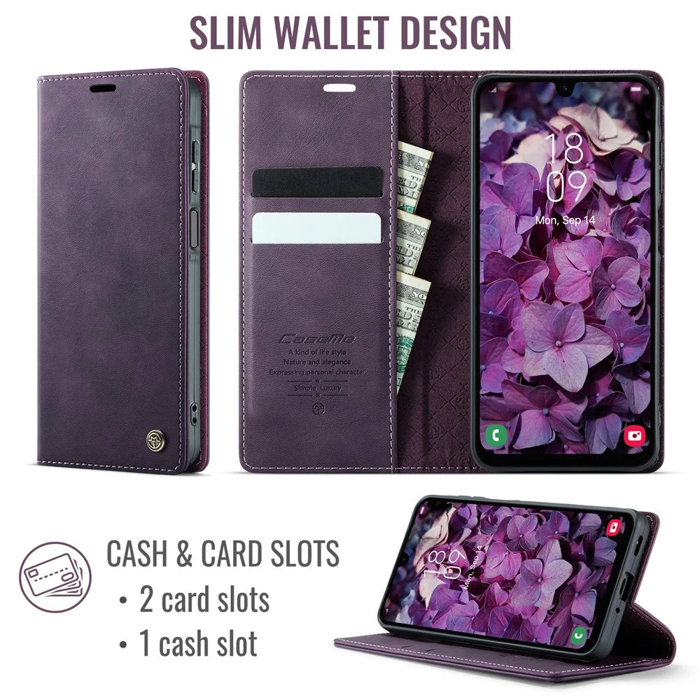 CASEME For Samsung Galaxy A16 5G Case  033 Series RFID Blocking Wallet Stand Calf Texture Leather Phone Cover - Purple - 2