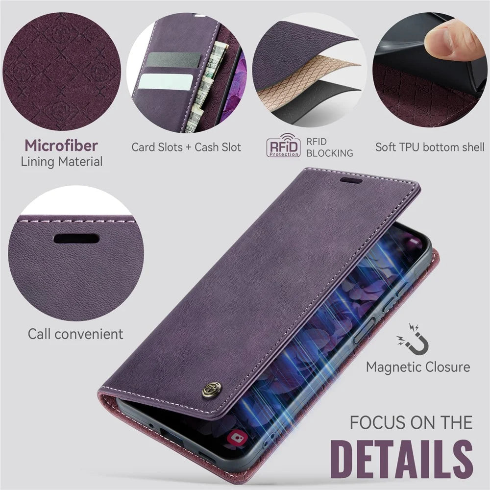CASEME For Samsung Galaxy A16 5G Case  033 Series RFID Blocking Wallet Stand Calf Texture Leather Phone Cover - Purple - 3