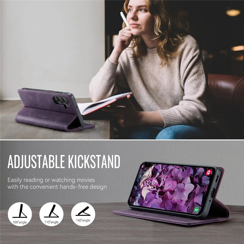 CASEME For Samsung Galaxy A16 5G Case  033 Series RFID Blocking Wallet Stand Calf Texture Leather Phone Cover - Purple - 5