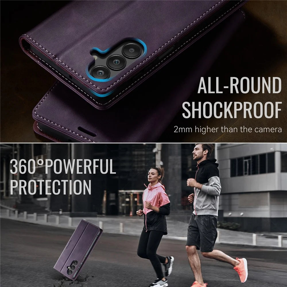 CASEME For Samsung Galaxy A16 5G Case  033 Series RFID Blocking Wallet Stand Calf Texture Leather Phone Cover - Purple - 6