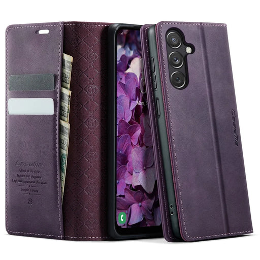 CASEME For Samsung Galaxy A24 4G (162.1 x 77.6 x 8.3mm) Case  033 Series RFID Blocking Wallet Stand Calf Texture Leather Phone Cover - Purple - 1