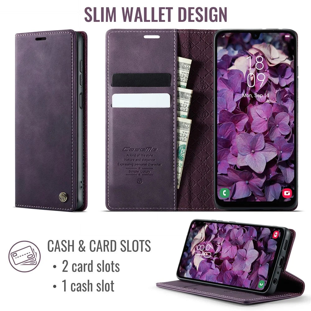 CASEME For Samsung Galaxy A24 4G (162.1 x 77.6 x 8.3mm) Case  033 Series RFID Blocking Wallet Stand Calf Texture Leather Phone Cover - Purple - 2