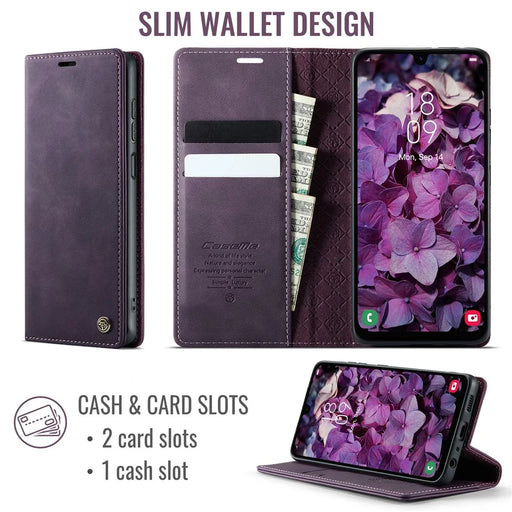CASEME For Samsung Galaxy A24 4G (162.1 x 77.6 x 8.3mm) Case  033 Series RFID Blocking Wallet Stand Calf Texture Leather Phone Cover - Purple - 2
