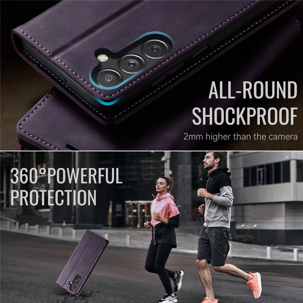 CASEME For Samsung Galaxy A24 4G (162.1 x 77.6 x 8.3mm) Case  033 Series RFID Blocking Wallet Stand Calf Texture Leather Phone Cover - Purple - 6