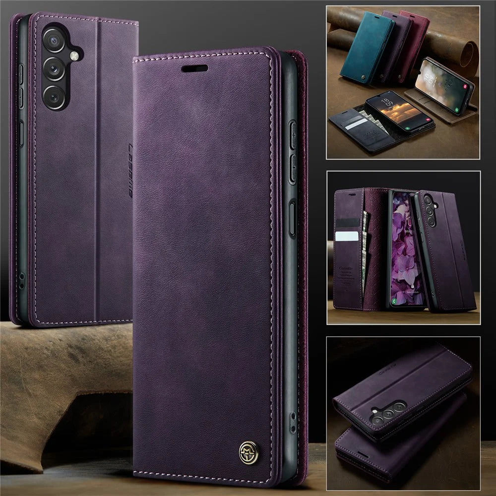 CASEME For Samsung Galaxy A24 4G (162.1 x 77.6 x 8.3mm) Case  033 Series RFID Blocking Wallet Stand Calf Texture Leather Phone Cover - Purple - 7