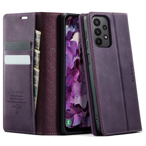 CASEME For Samsung Galaxy M23 5G / Galaxy A23 4G Case  033 Series RFID Blocking Wallet Stand Calf Texture Leather Phone Cover - Purple - 1