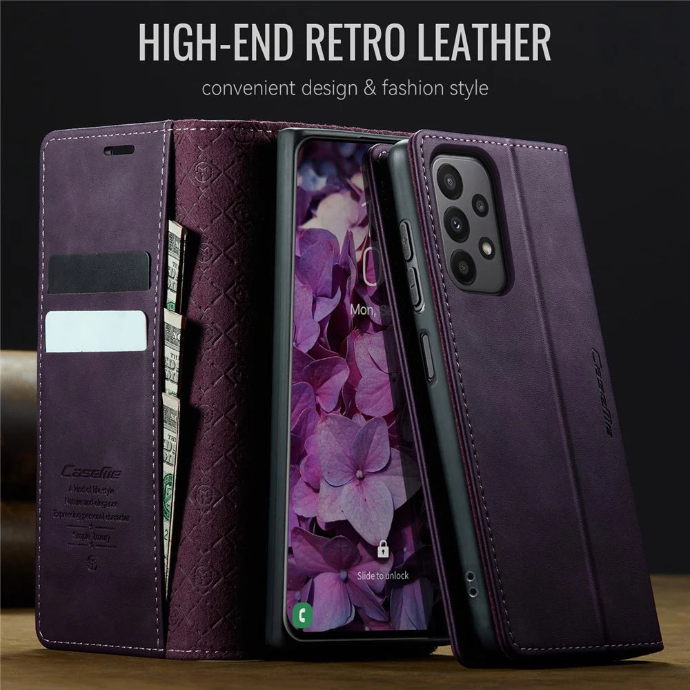 CASEME For Samsung Galaxy M23 5G / Galaxy A23 4G Case  033 Series RFID Blocking Wallet Stand Calf Texture Leather Phone Cover - Purple - 4