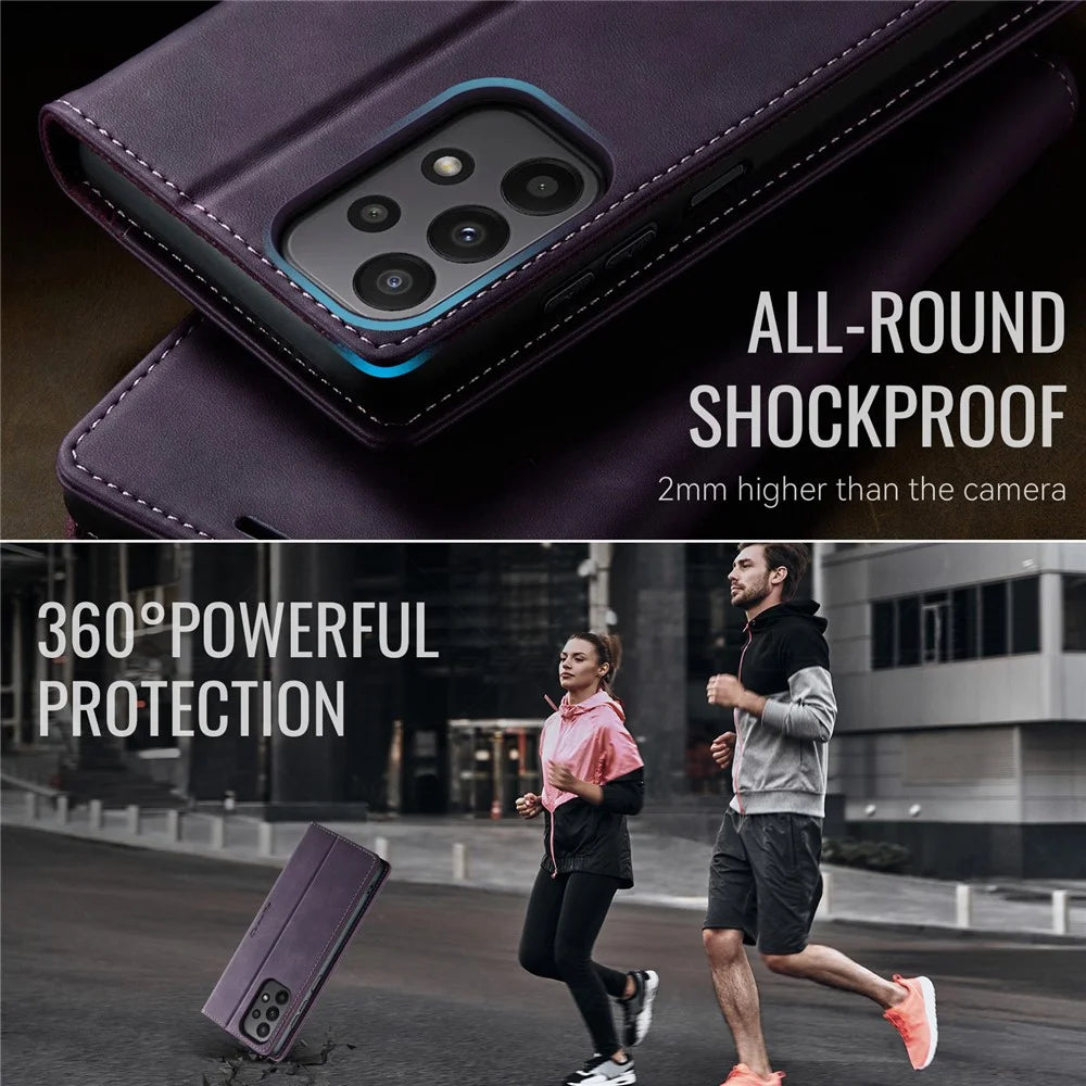 CASEME For Samsung Galaxy M23 5G / Galaxy A23 4G Case  033 Series RFID Blocking Wallet Stand Calf Texture Leather Phone Cover - Purple - 6
