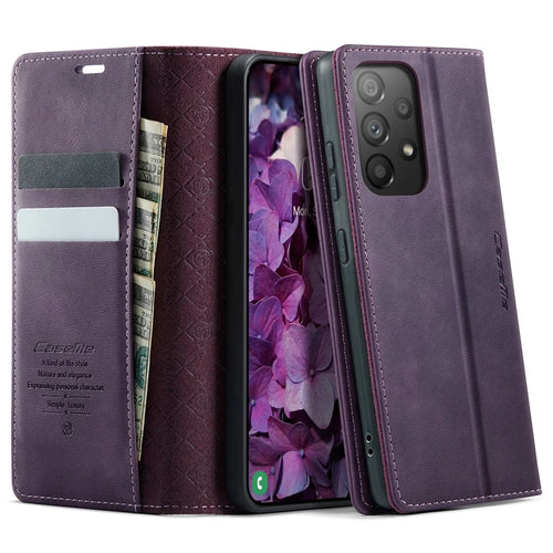 CASEME For Samsung Galaxy A33 5G Case  033 Series RFID Blocking Wallet Stand Calf Texture Leather Phone Cover - Purple - 1