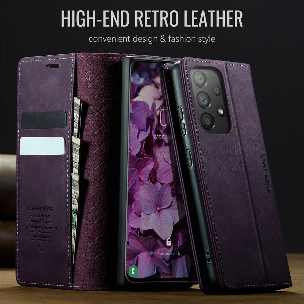 CASEME For Samsung Galaxy A33 5G Case  033 Series RFID Blocking Wallet Stand Calf Texture Leather Phone Cover - Purple - 4