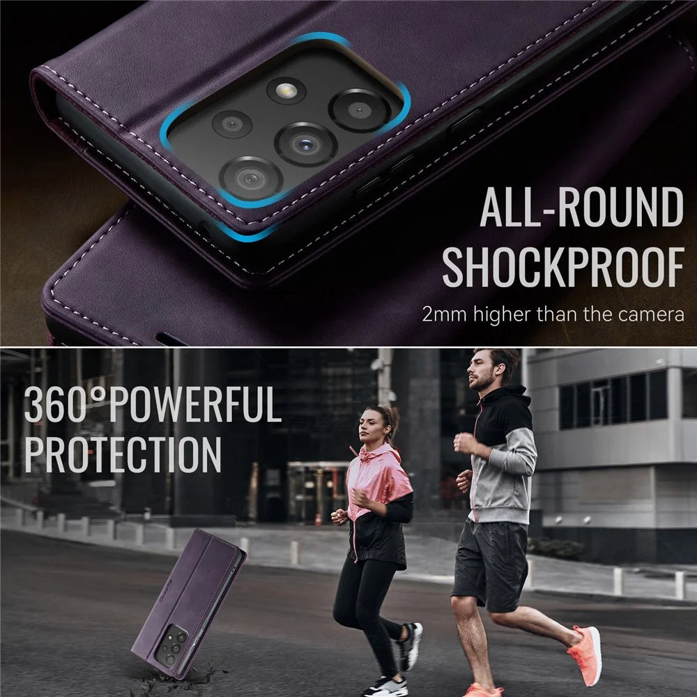 CASEME For Samsung Galaxy A33 5G Case  033 Series RFID Blocking Wallet Stand Calf Texture Leather Phone Cover - Purple - 6