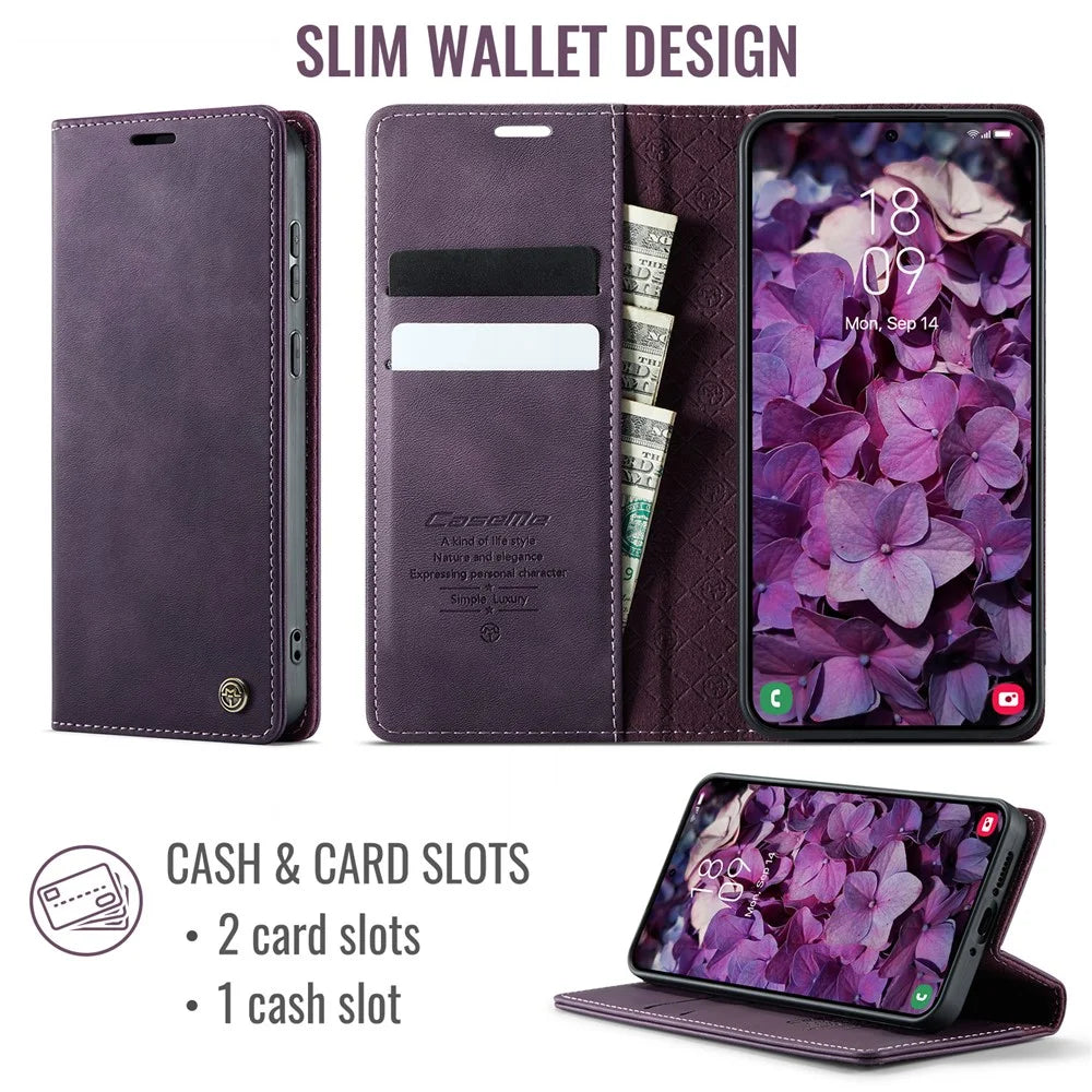 CASEME For Samsung Galaxy A34 5G Case  033 Series RFID Blocking Wallet Stand Calf Texture Leather Phone Cover - Purple - 2