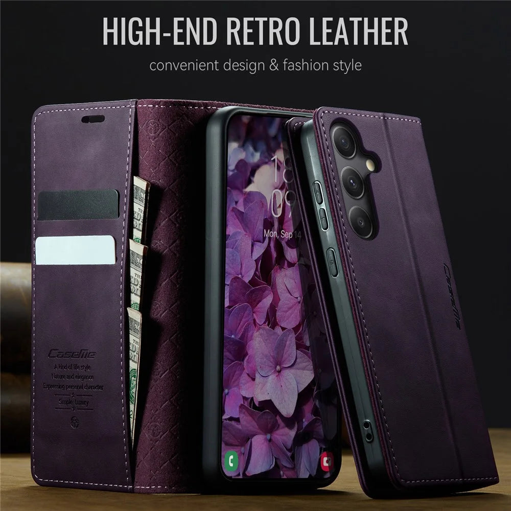 CASEME For Samsung Galaxy A34 5G Case  033 Series RFID Blocking Wallet Stand Calf Texture Leather Phone Cover - Purple - 4