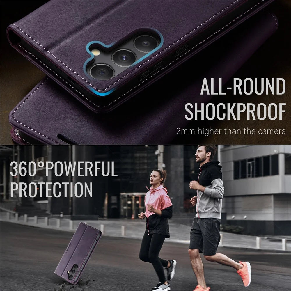 CASEME For Samsung Galaxy A34 5G Case  033 Series RFID Blocking Wallet Stand Calf Texture Leather Phone Cover - Purple - 6
