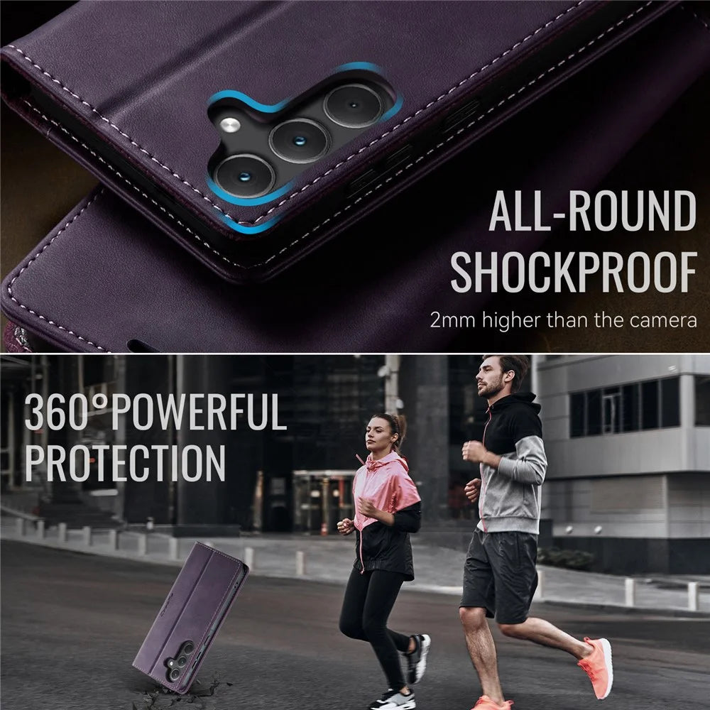CASEME For Samsung Galaxy A35 5G Case  033 Series RFID Blocking Wallet Stand Calf Texture Leather Phone Cover - Purple - 6
