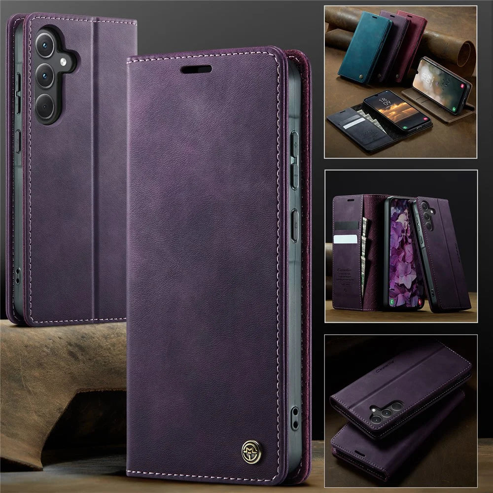 CASEME For Samsung Galaxy A35 5G Case  033 Series RFID Blocking Wallet Stand Calf Texture Leather Phone Cover - Purple - 7