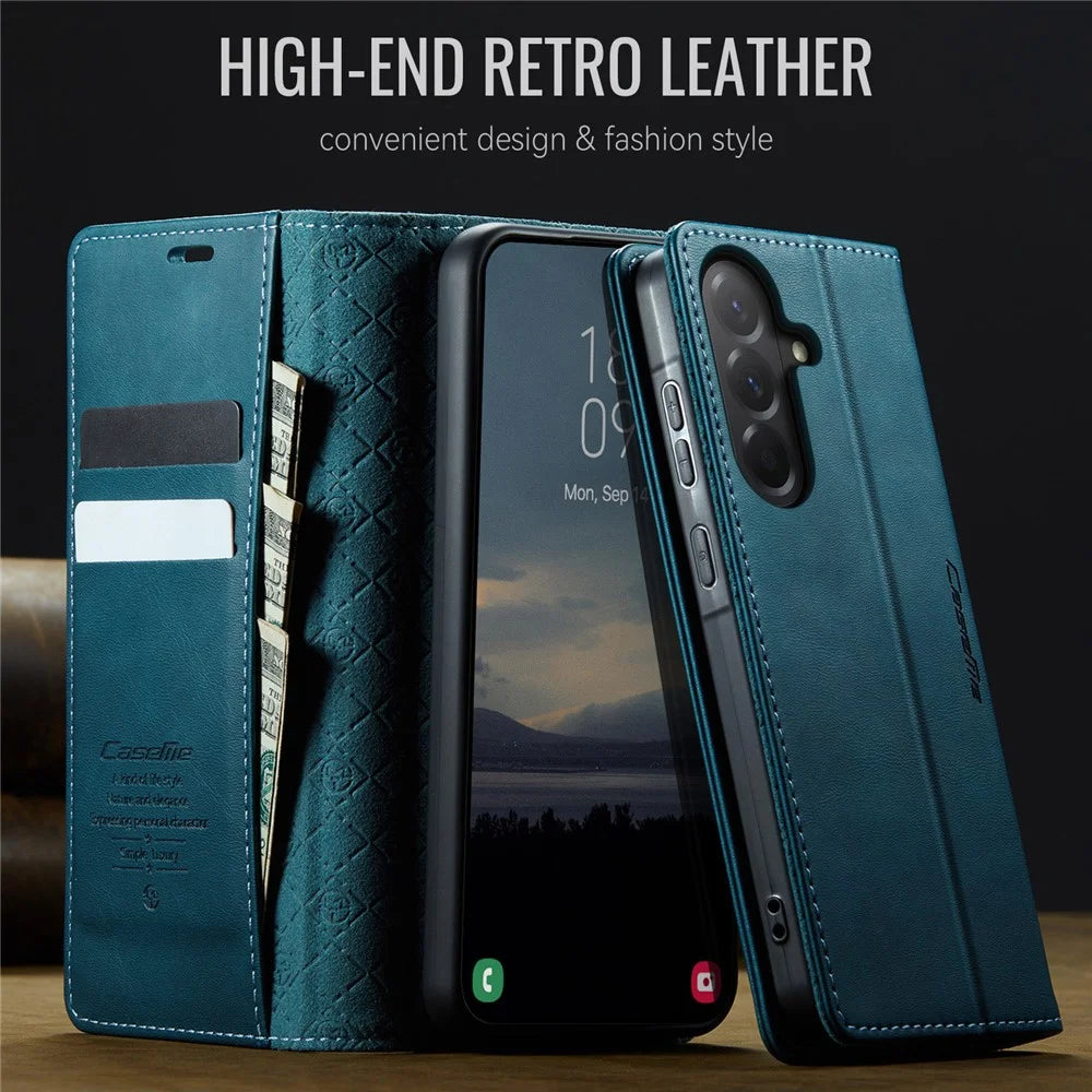 CASEME For Samsung Galaxy A36 5G Case  033 Series RFID Blocking Wallet Stand Calf Texture Leather Phone Cover - Green - 4