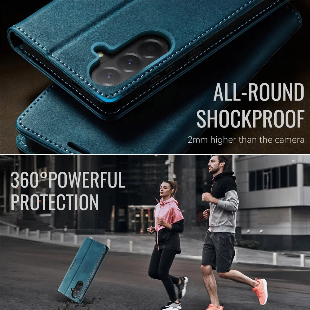 CASEME For Samsung Galaxy A56 5G Case  033 Series RFID Blocking Wallet Stand Calf Texture Leather Phone Cover - Green - 6