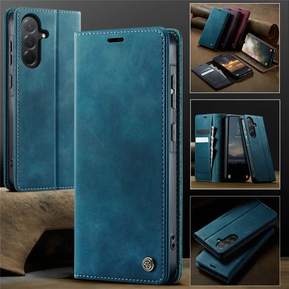 CASEME For Samsung Galaxy A56 5G Case  033 Series RFID Blocking Wallet Stand Calf Texture Leather Phone Cover - Green - 7