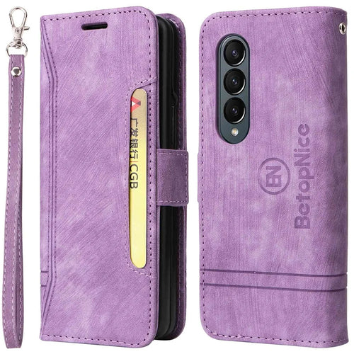 BETOPNICE 001 For Samsung Galaxy Z Fold4 5G Imprinted Stitching Line PU Leather Dual Magnetic Clasp Case Wallet Stand Phone Cover - Purple - 1