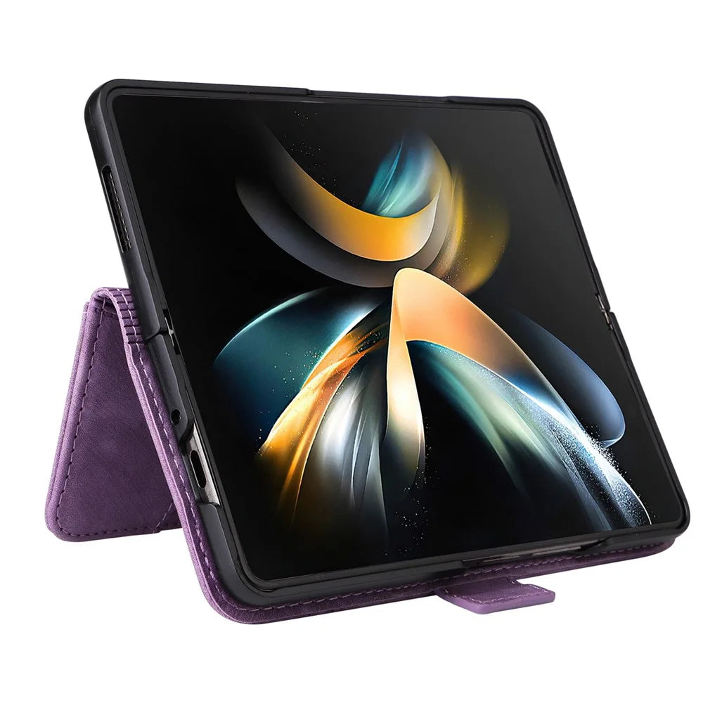 BETOPNICE 001 For Samsung Galaxy Z Fold4 5G Imprinted Stitching Line PU Leather Dual Magnetic Clasp Case Wallet Stand Phone Cover - Purple - 2