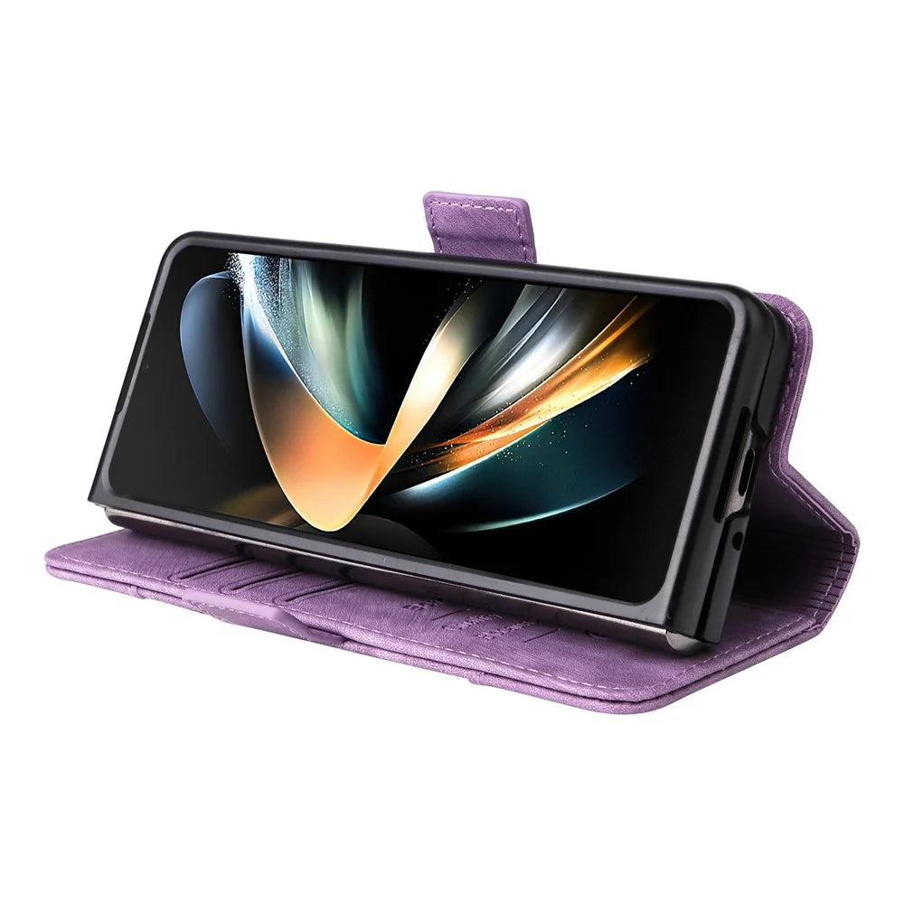 BETOPNICE 001 For Samsung Galaxy Z Fold4 5G Imprinted Stitching Line PU Leather Dual Magnetic Clasp Case Wallet Stand Phone Cover - Purple - 6