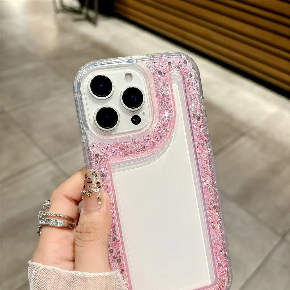 For iPhone 16 Pro Max Case Glitter Rhinestone Epoxy Design TPU Shockproof Phone Cover - Black - 4