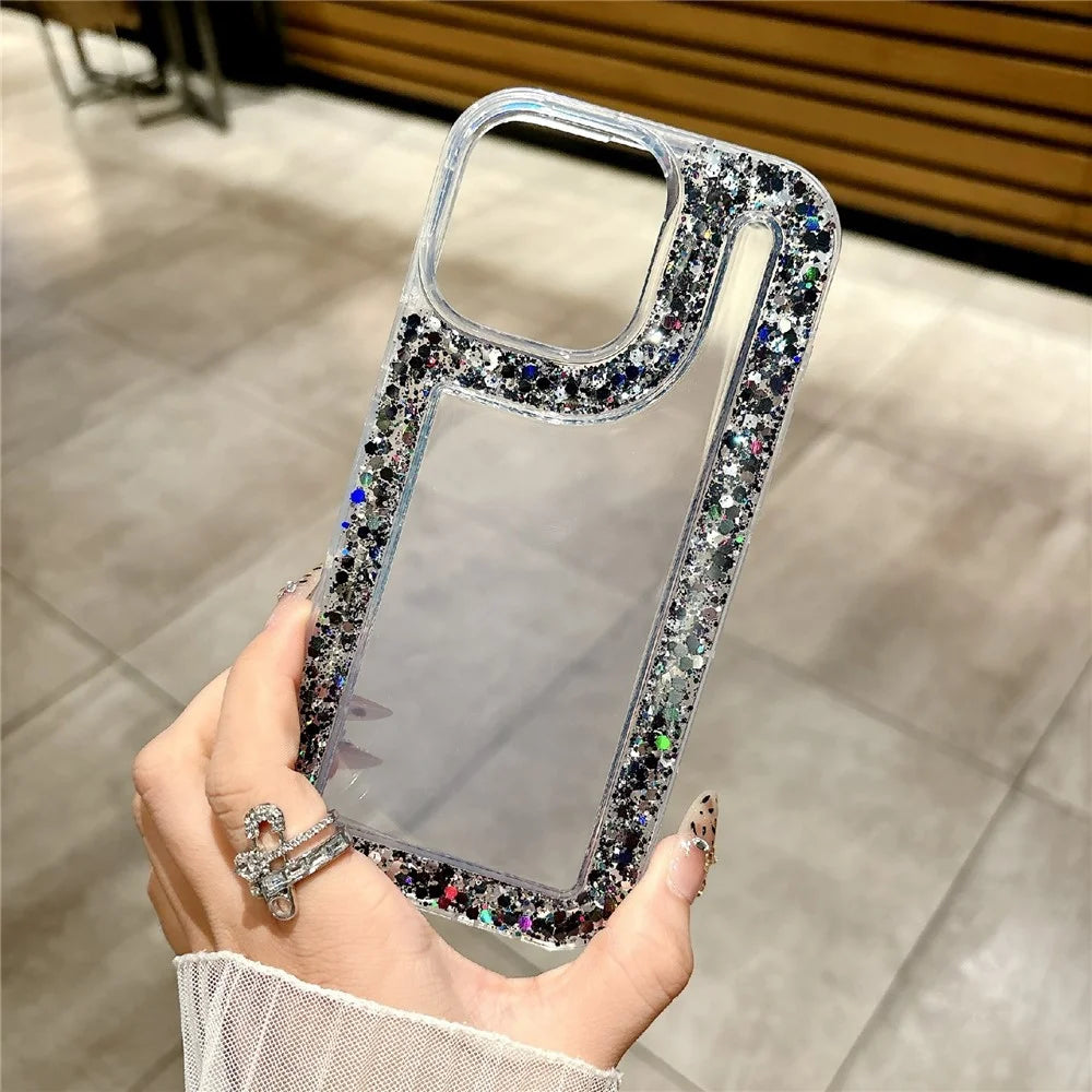 For iPhone 16 Pro Case Glitter Rhinestone Epoxy Design TPU Shockproof Phone Cover - Black - 2