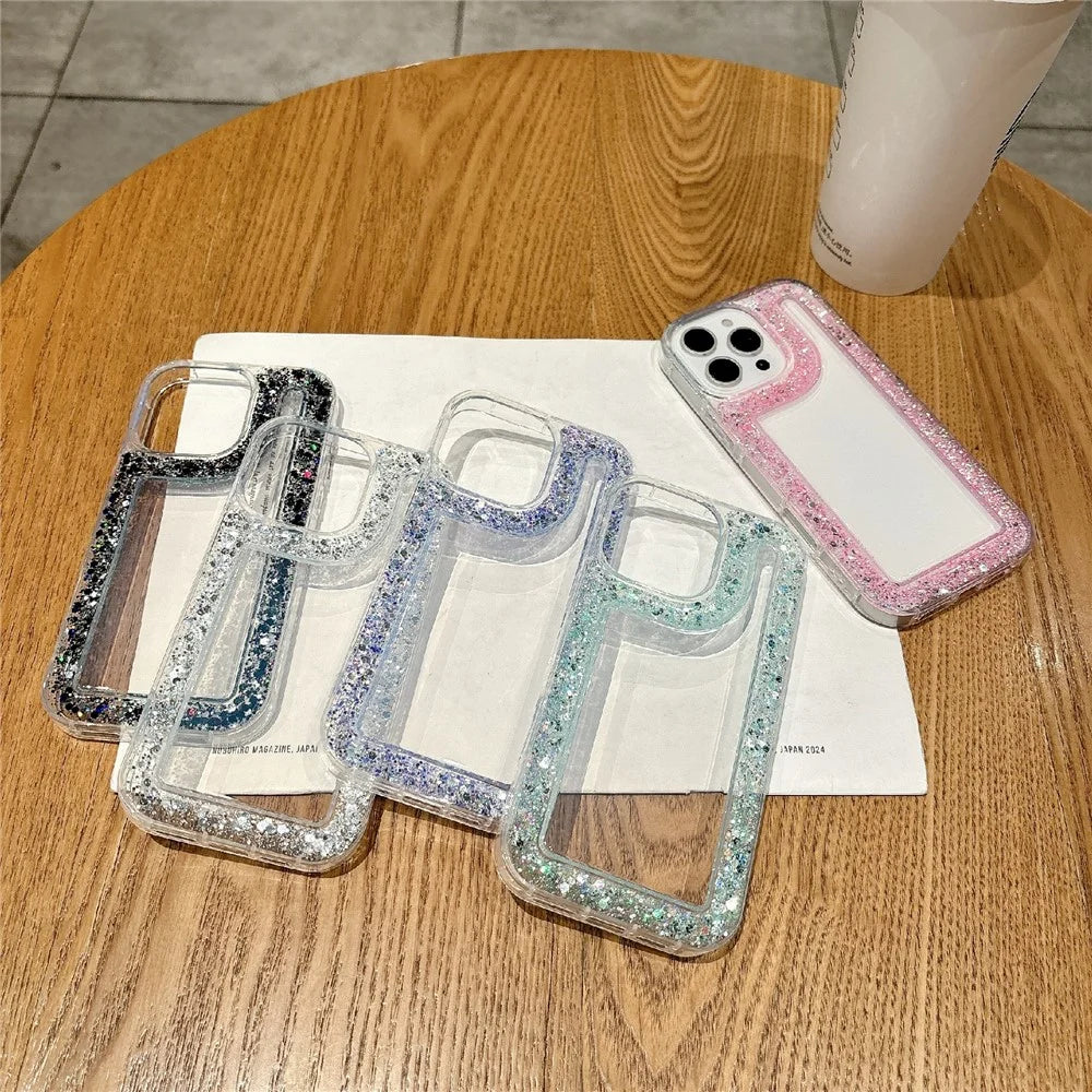 For iPhone 16 Pro Case Glitter Rhinestone Epoxy Design TPU Shockproof Phone Cover - Black - 7