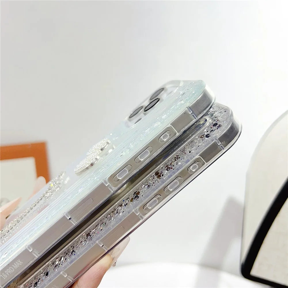 For iPhone 16 Pro Max Case with Bow Decor Glitter Rhinestone Epoxy Design TPU Phone Cover - Green - 3