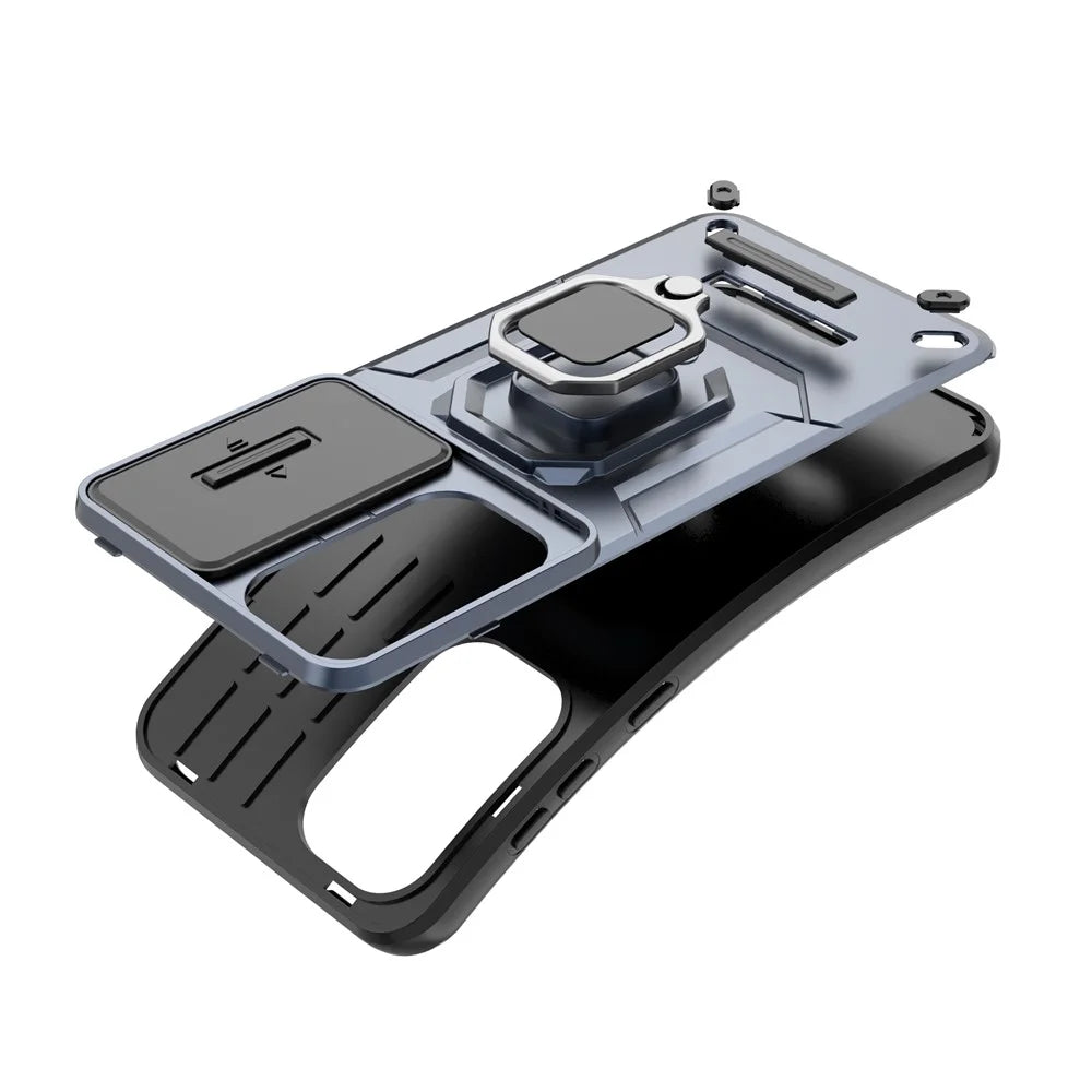 For Samsung Galaxy M56 5G Case PC + TPU Kickstand Phone Protector with Lens Cover - Blue - 2