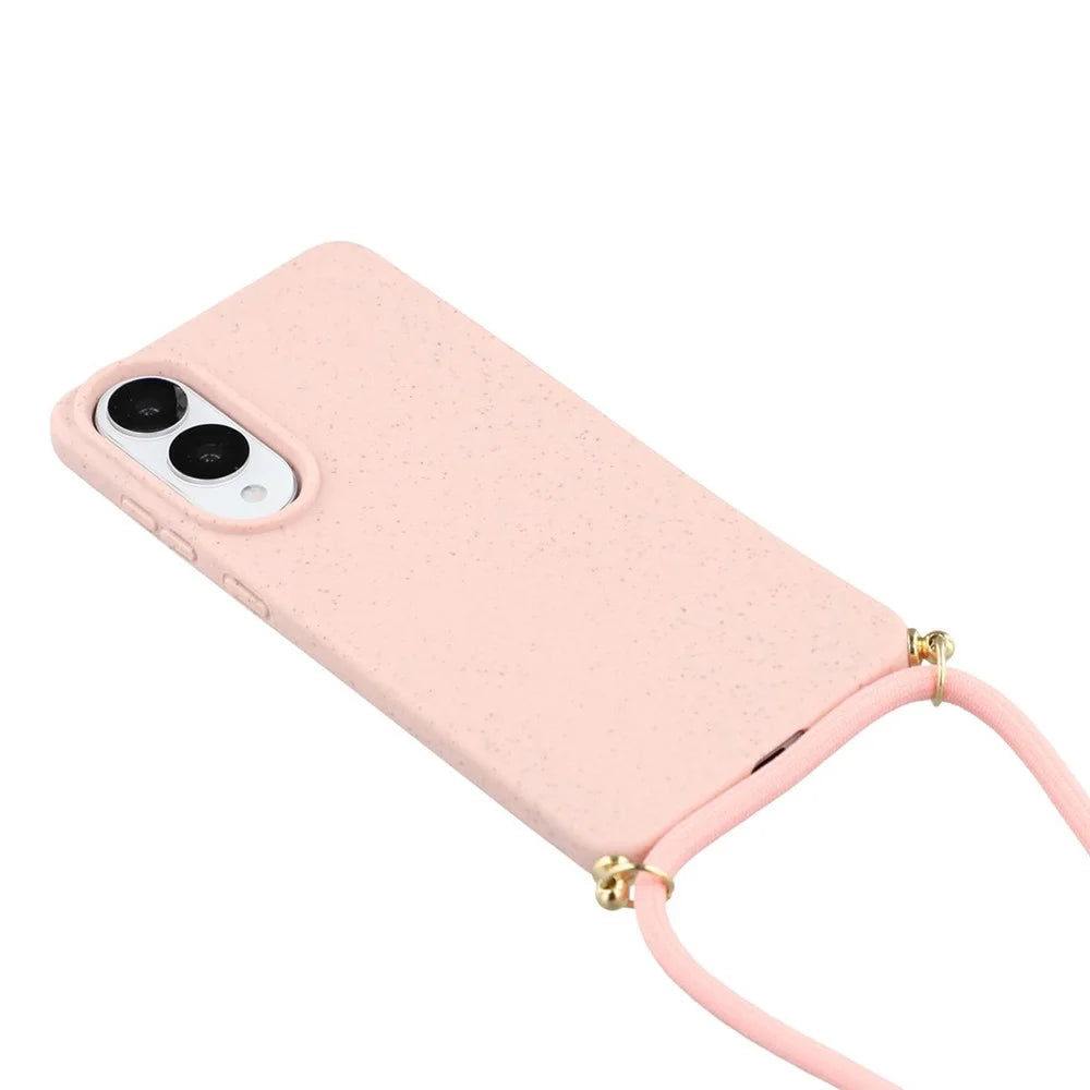 For Samsung Galaxy S25 Edge Case Biodegradable Wheat Straw + TPU Eco-Friendly Phone Cover with Lanyard - Pink - 3