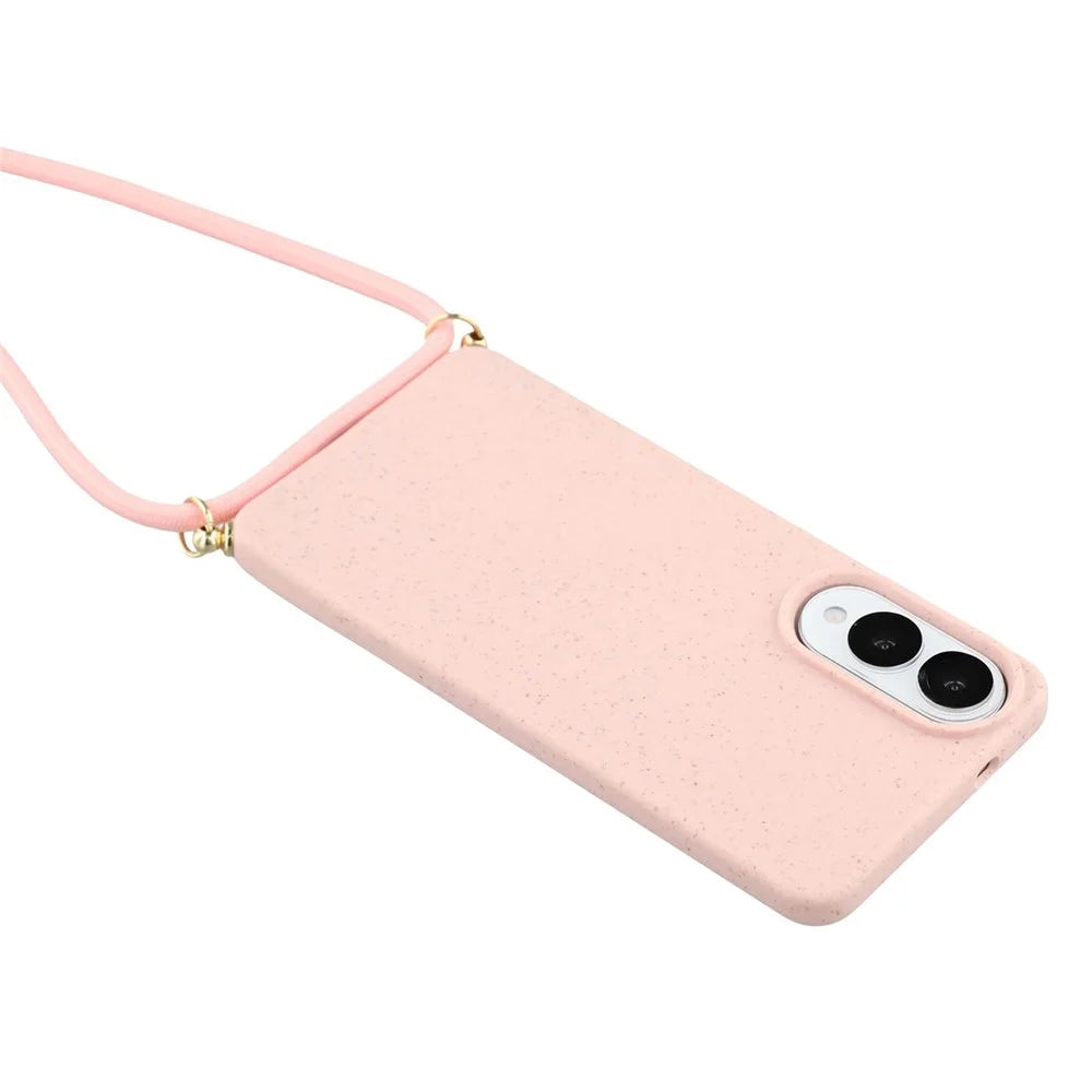 For Samsung Galaxy S25 Edge Case Biodegradable Wheat Straw + TPU Eco-Friendly Phone Cover with Lanyard - Pink - 4