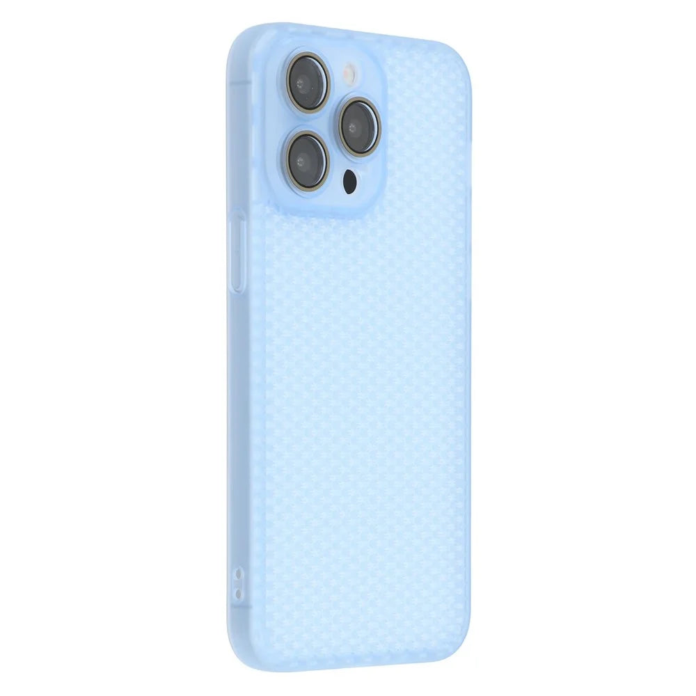 For iPhone 14 Pro Case Heat Dissipation Hard PC Phone Cover with Camera Lens Protector - Transparent Blue - 1