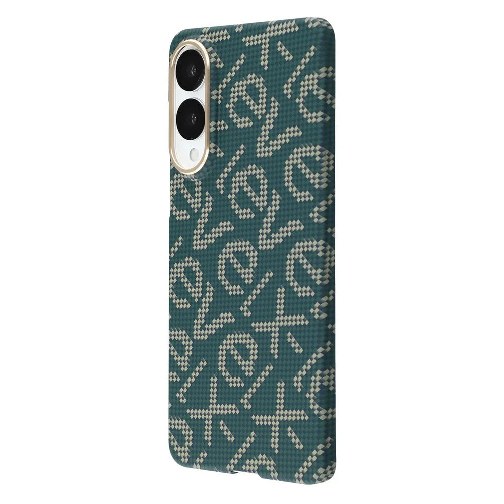 X-LEVEL For Samsung Galaxy S25 Edge Magnetic Case PC + Metal Phone Back Cover Carbon Fiber Texure - Green - 2