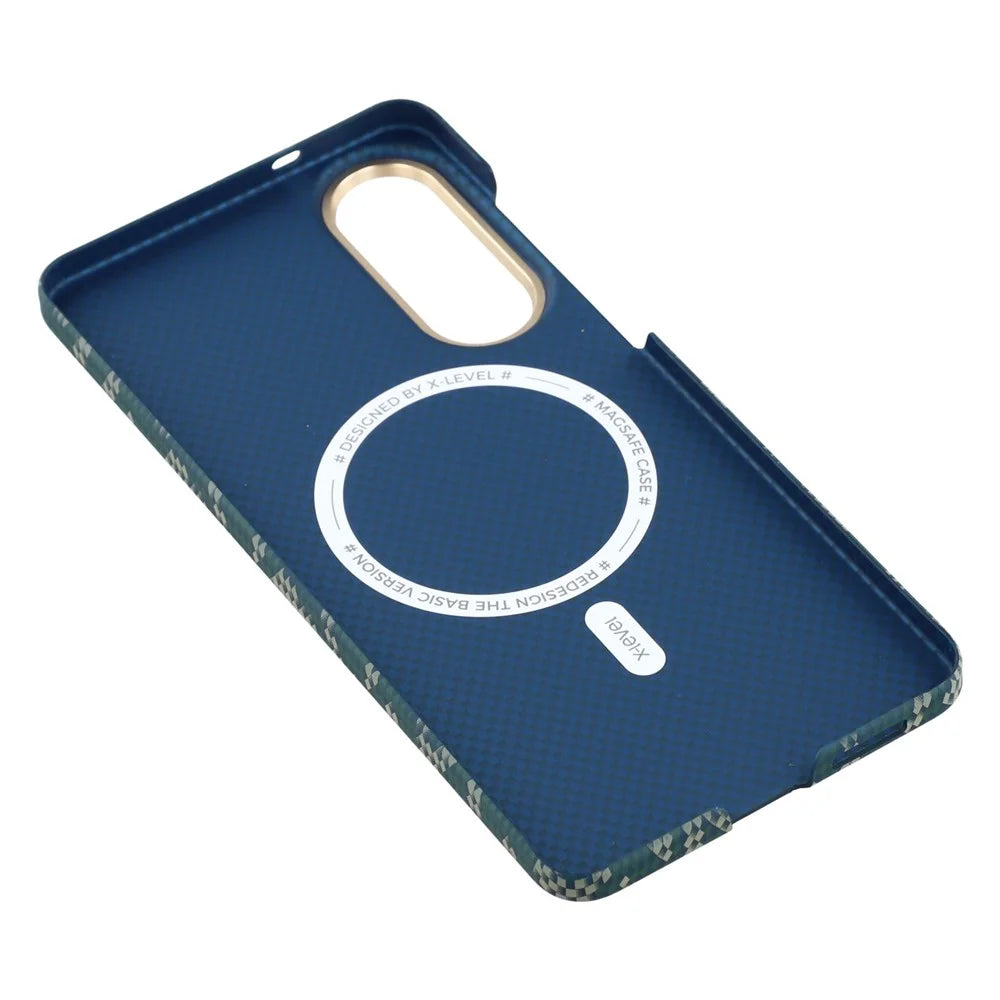 X-LEVEL For Samsung Galaxy S25 Edge Magnetic Case PC + Metal Phone Back Cover Carbon Fiber Texure - Green - 5