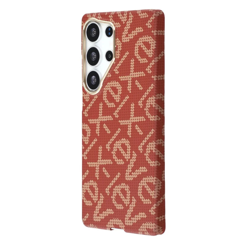 X-LEVEL For Samsung Galaxy S25 Ultra Magnetic Case PC + Metal Phone Back Cover Carbon Fiber Texure - Red - 2