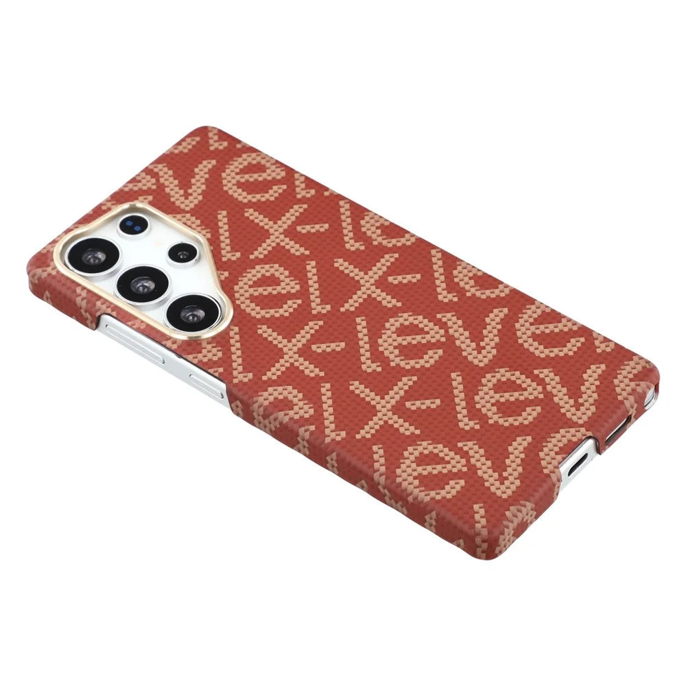 X-LEVEL For Samsung Galaxy S25 Ultra Magnetic Case PC + Metal Phone Back Cover Carbon Fiber Texure - Red - 3