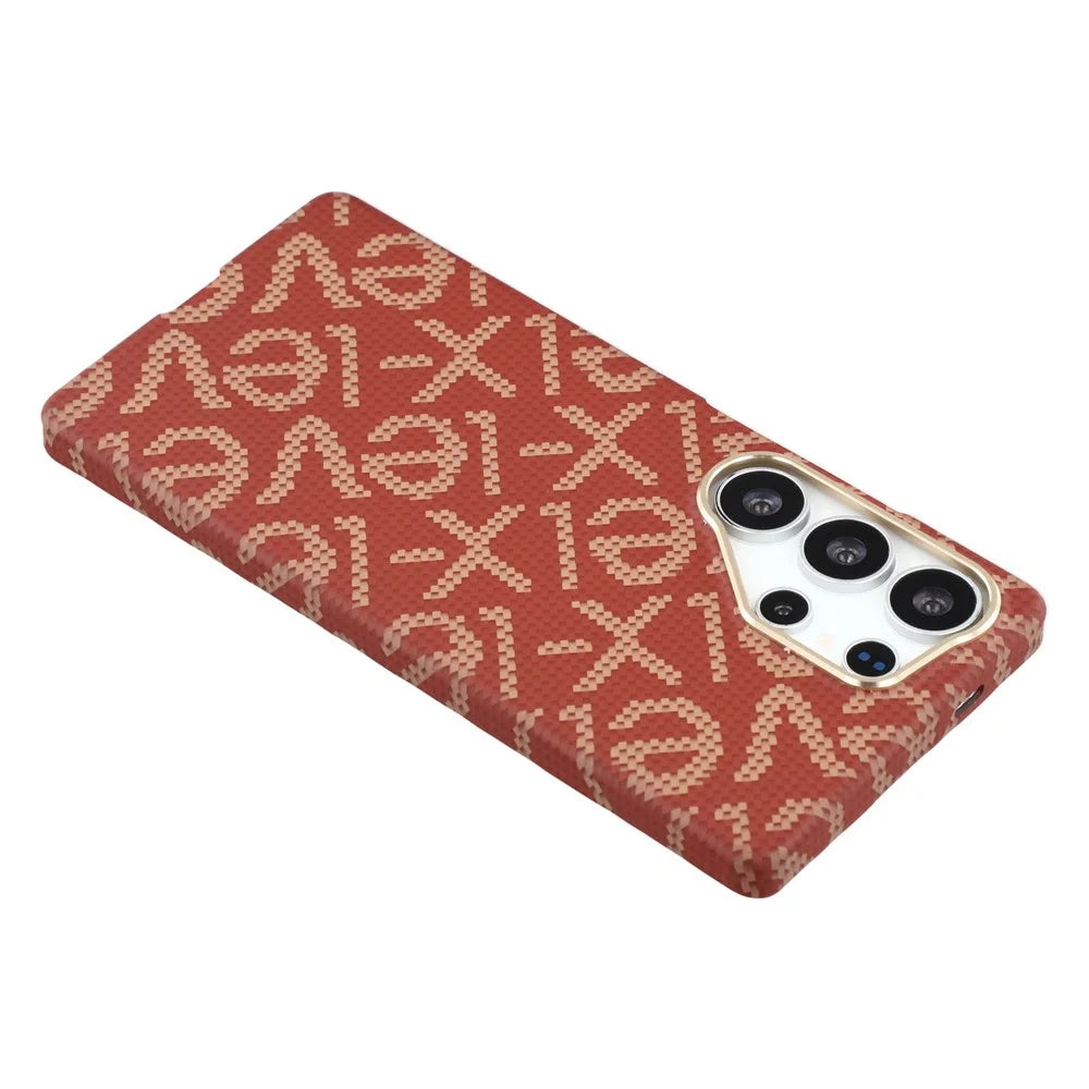 X-LEVEL For Samsung Galaxy S25 Ultra Magnetic Case PC + Metal Phone Back Cover Carbon Fiber Texure - Red - 4