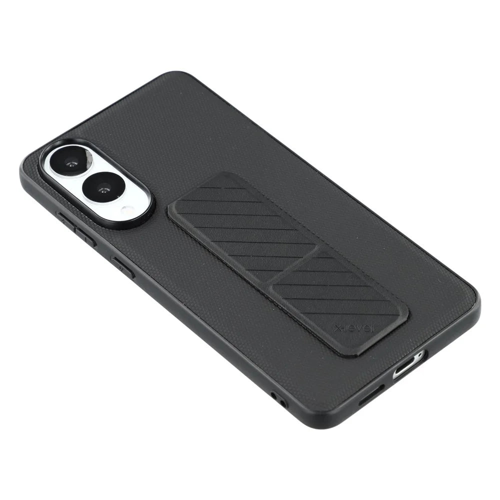 X-LEVEL For Samsung Galaxy S25 Edge Case with Kickstand TPU + PU Phone Back Cover Shockproof - Black - 6