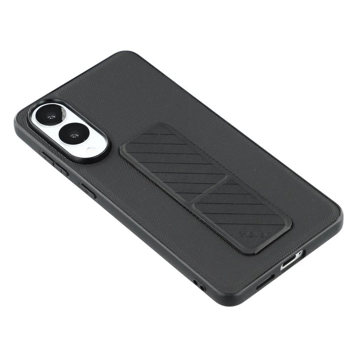 X-LEVEL For Samsung Galaxy S25 Edge Case with Kickstand TPU + PU Phone Back Cover Shockproof - Black - 6