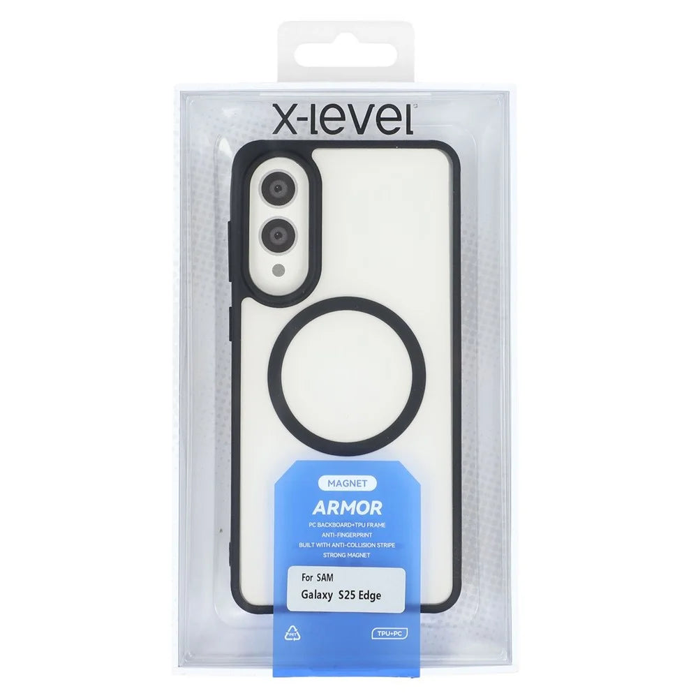 X-LEVEL For Samsung Galaxy S25 Edge Magnetic Case PC + TPU Matte Anti Drop Cell Phone Cover - Black - 7