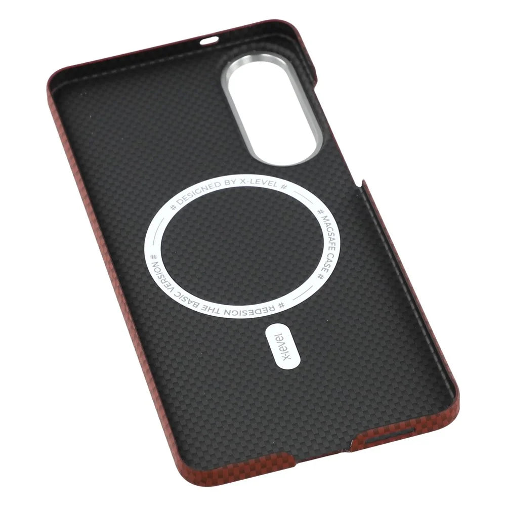 X-LEVEL For Samsung Galaxy S25 Edge Magnetic Case Carbon Nanofiber+Metal Lens Frame Phone Cover - Red - 7