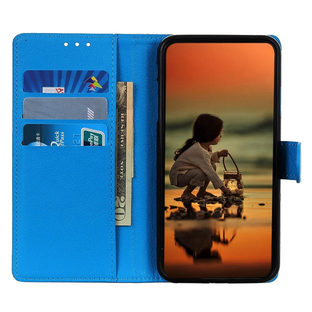 For Samsung Galaxy A08 5G / A08 4G / A07 5G / A07 4G / A06 5G / A06 4G Wallet Case PU Leather Phone Cover Litchi Texture - Blue - 3