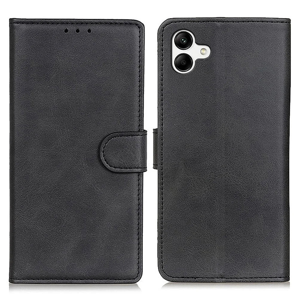 For Samsung Galaxy A08 5G / A08 4G / A07 5G / A07 4G / A06 5G / A06 4G Case Cowhide Texture Leather Wallet Stand Phone Cover - Black - 1