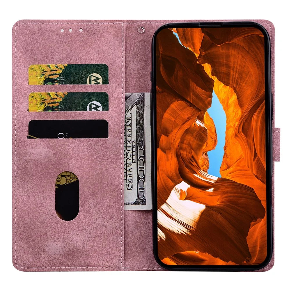 For Samsung Galaxy S25+ Leather Case Imprinted Checkered Pattern Wallet Stand Flip Phone Cover - Pink - 2