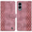 For Samsung Galaxy S25 Edge Leather Case Imprinted Checkered Pattern Wallet Stand Flip Phone Cover - Pink - 1